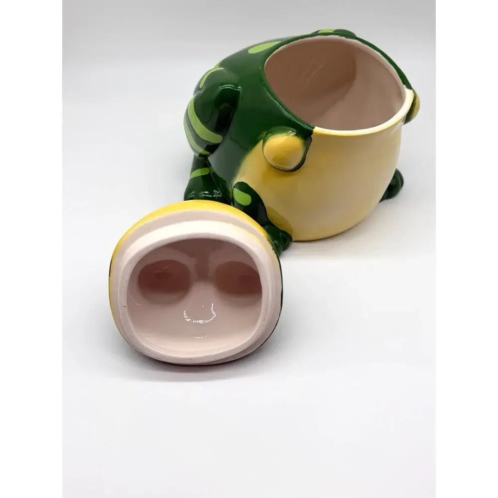 Large Green Frog Ceramic Cookie Jar Big Eyes Lidded Kitchen Canister 11